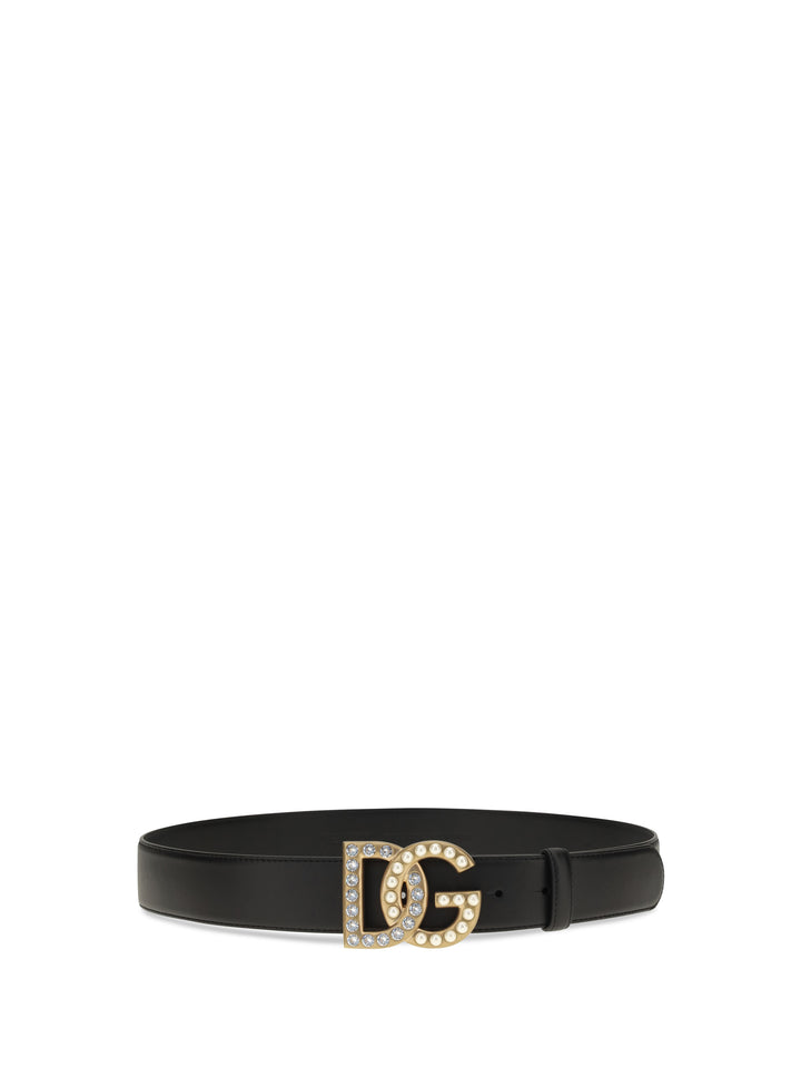 Leather Belt with crystal DG logo 2