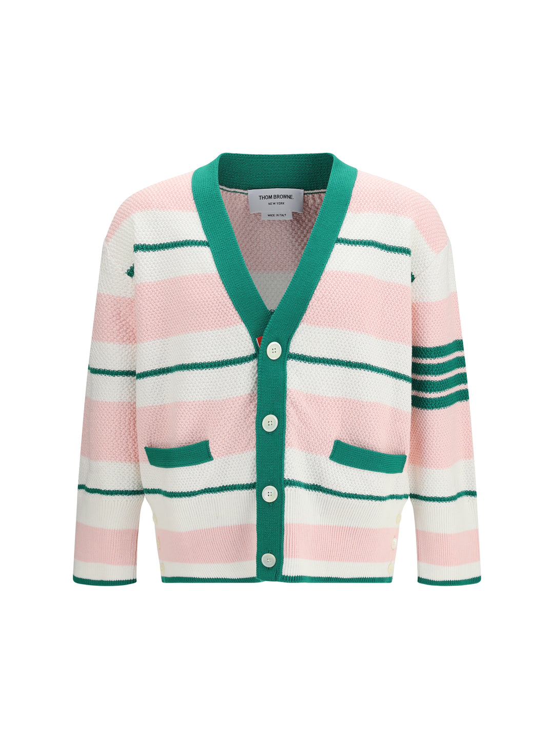 Classic stripe seed stitch V Neck Cardigan 1