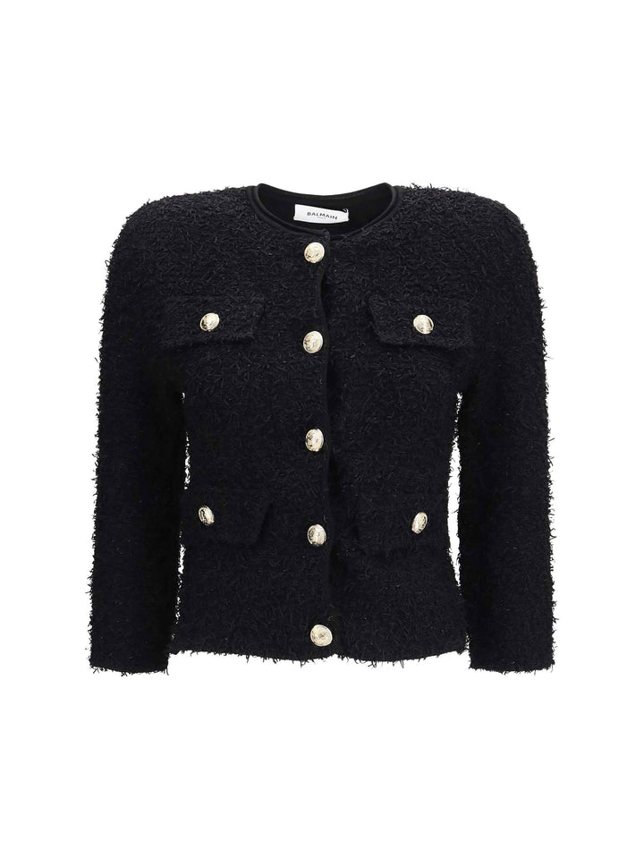 Double-breasted tweed cropped Jacket with logo buttons
