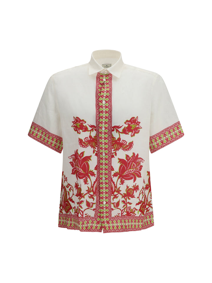 Linen shirt with floral print and short sleeves 1