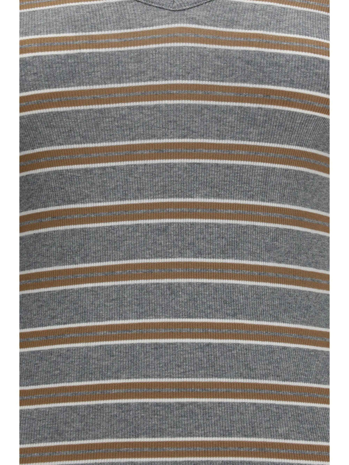 Ribbed V-neck long-sleeve T-shirt