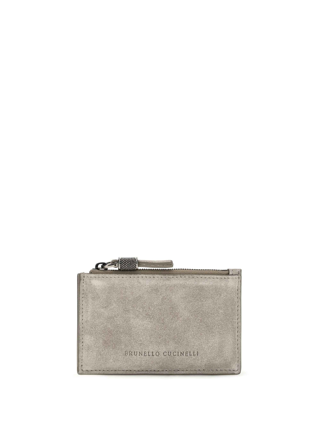 Suede Card Holder with Shiny Zipper Pull