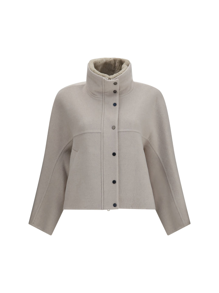 Double-faced virgin wool and cashmere Outerwear with detachable shearling insert 1