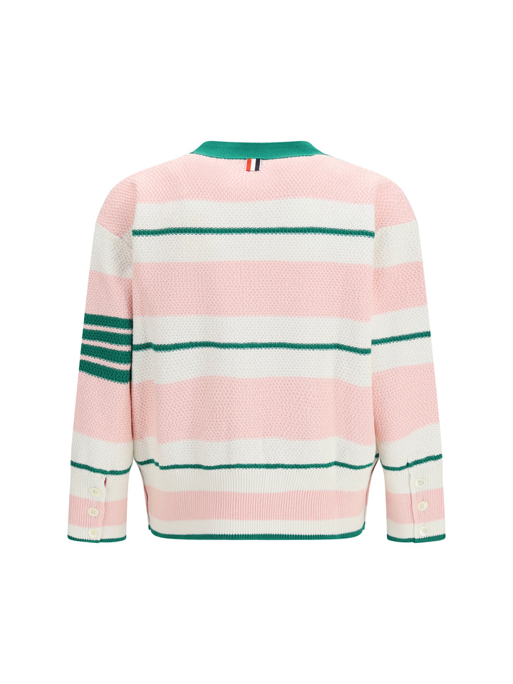 Classic stripe seed stitch V Neck Cardigan 2
