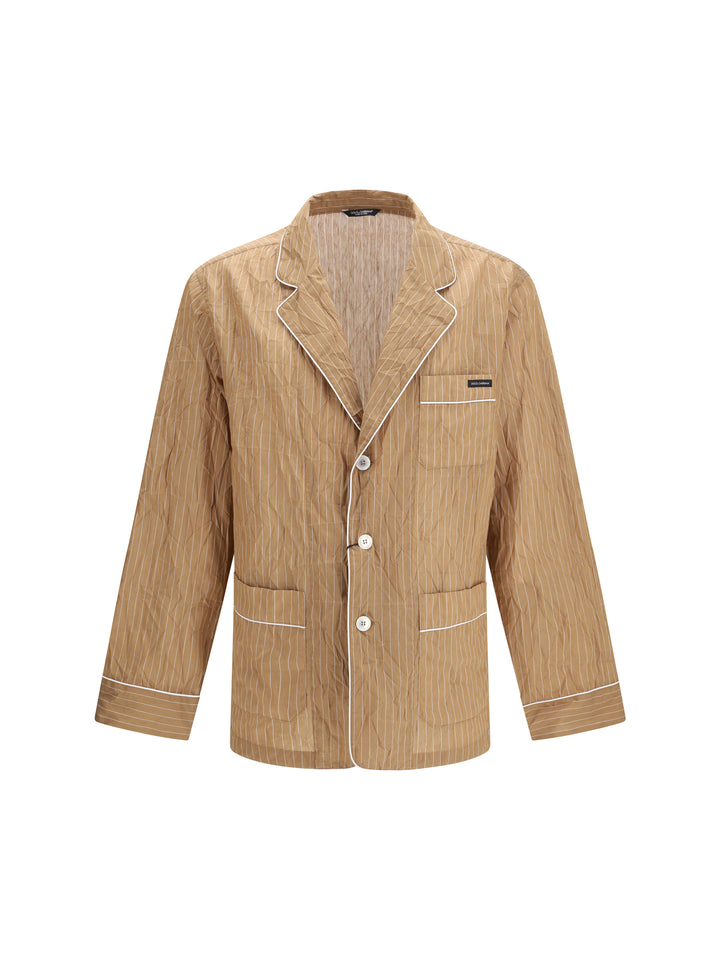 Vanity Shirt-style robe in froissé striped fabric 1