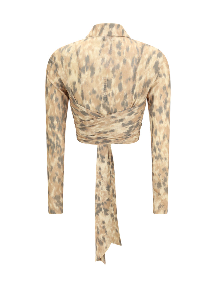 Printed marl mesh tie Blouse 2