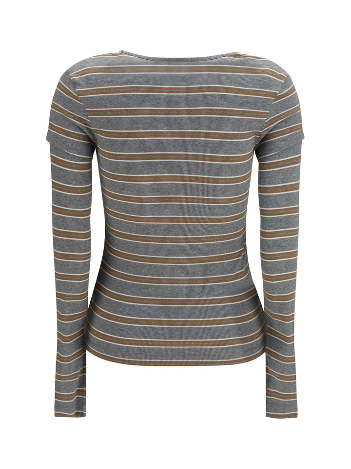 Ribbed V-neck long-sleeve T-shirt