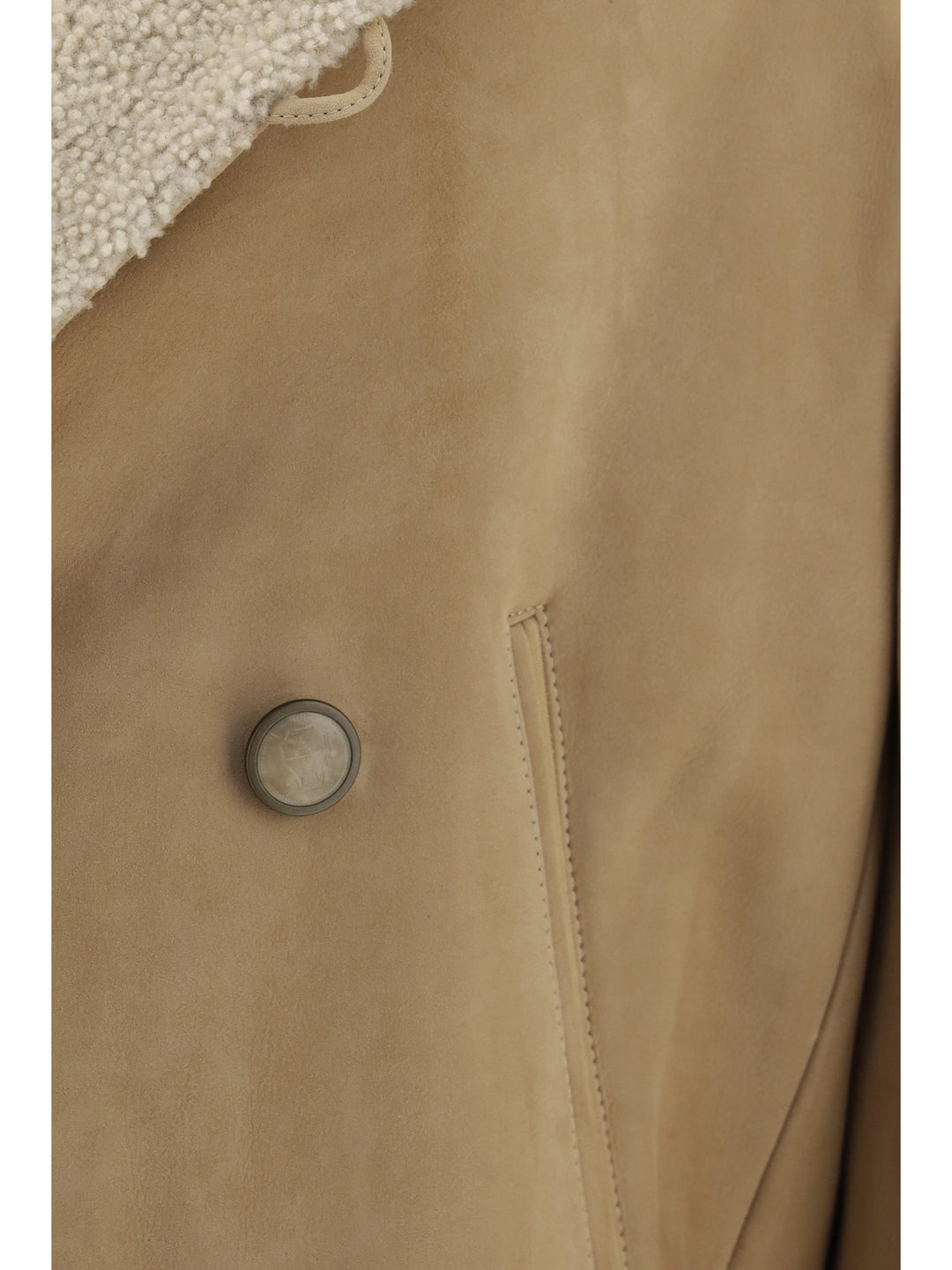 Curly suede Shearling pea Coat with shawl collar 3