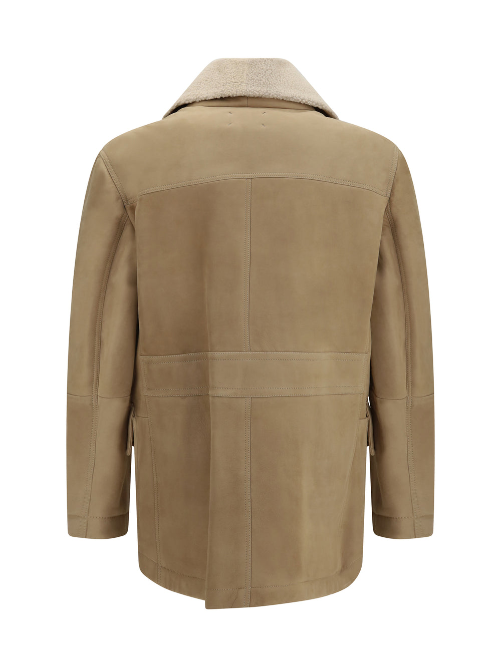 Curly suede Shearling pea Coat with shawl collar 2