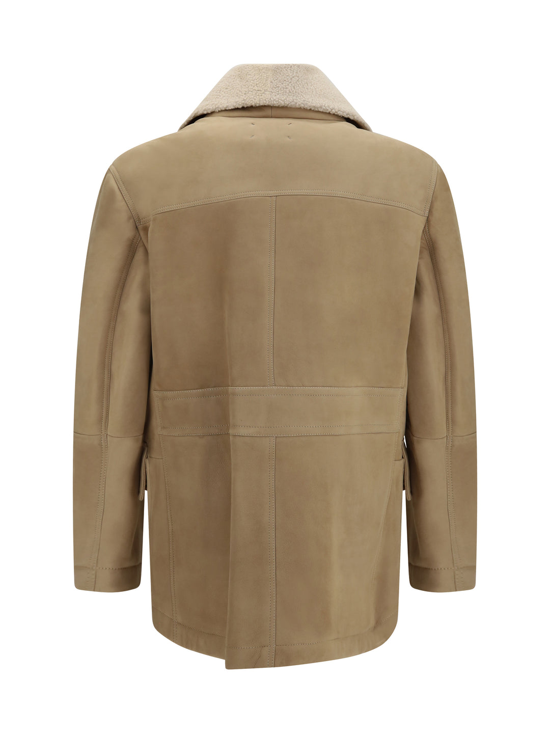 Curly suede Shearling pea Coat with shawl collar 2