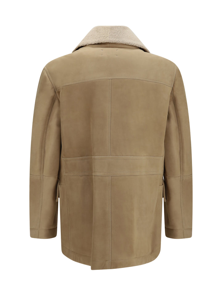 Curly suede Shearling pea Coat with shawl collar 2
