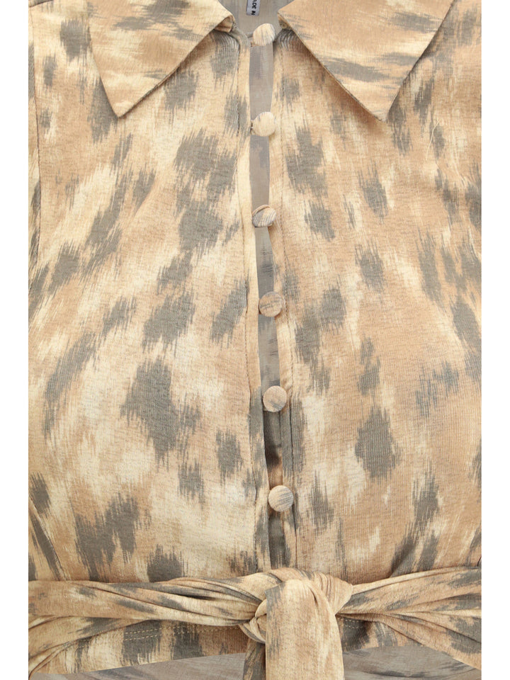 Printed marl mesh tie Blouse 3