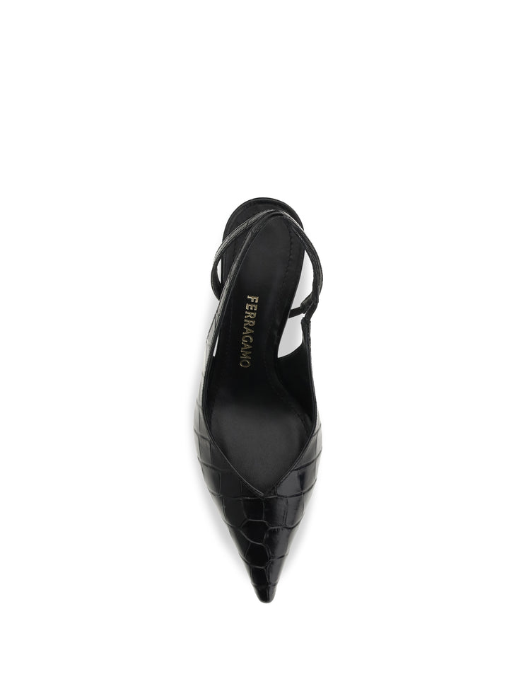 Crocodile-effect leather Slingback Pumps 4