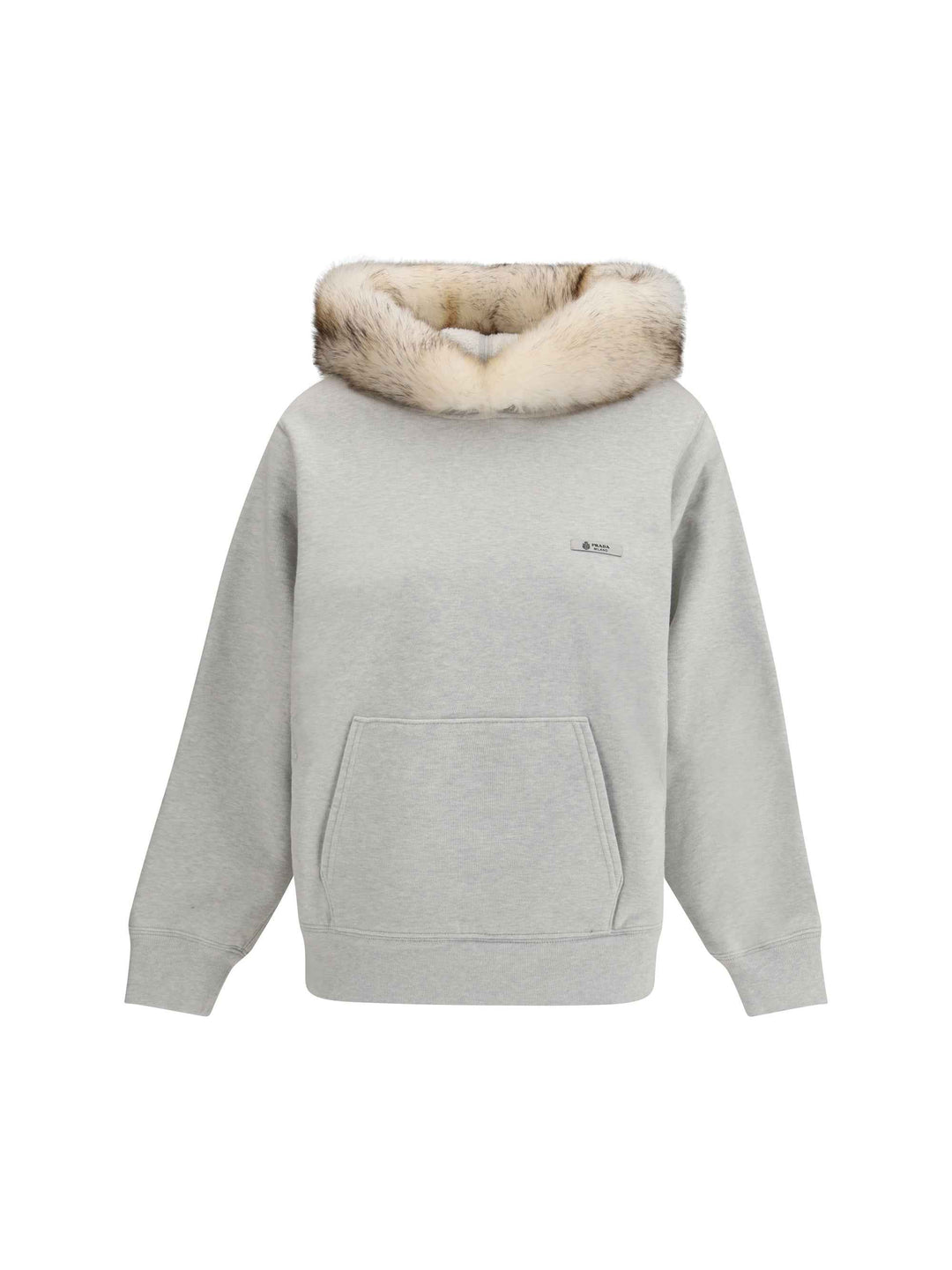 Hoodie features a hood lined in shearling