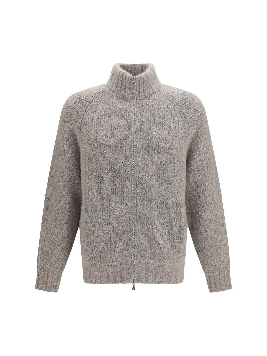 High-neck cashmere and silk Cardigan with zip 1