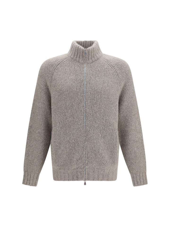 High-neck cashmere and silk Cardigan with zip 1
