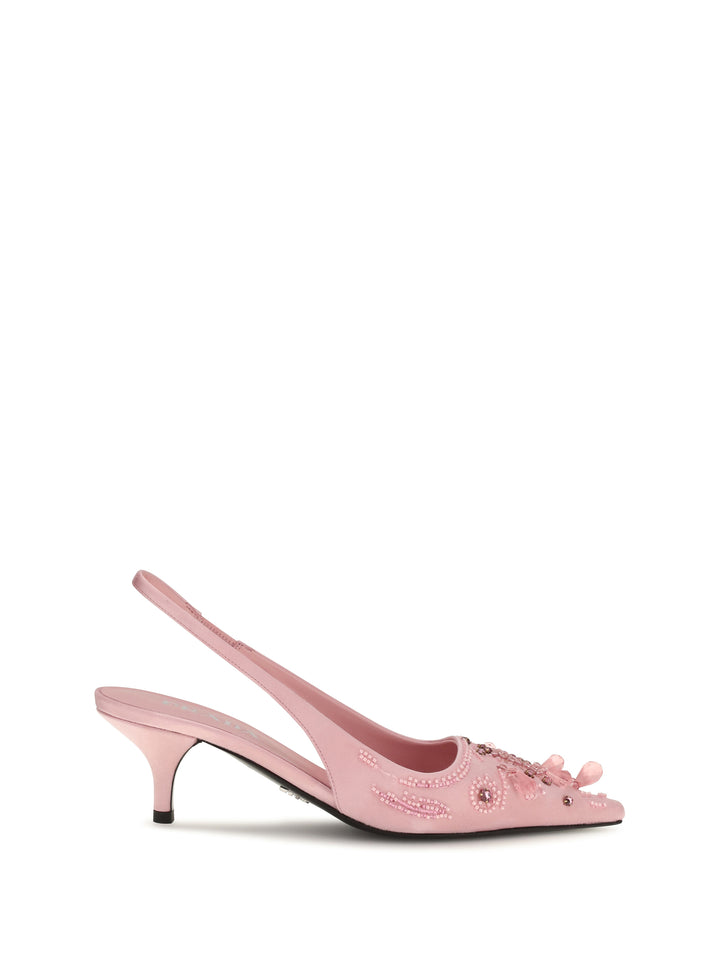Embroidered satin Slingback Pumps 1