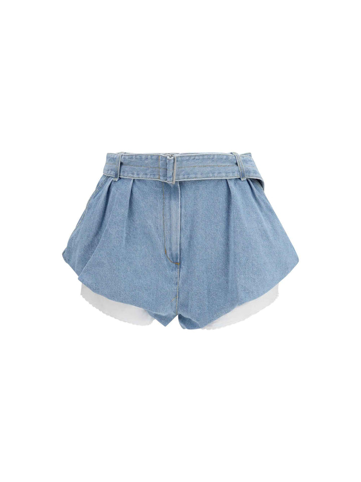 Flared denim Shorts with undershorts