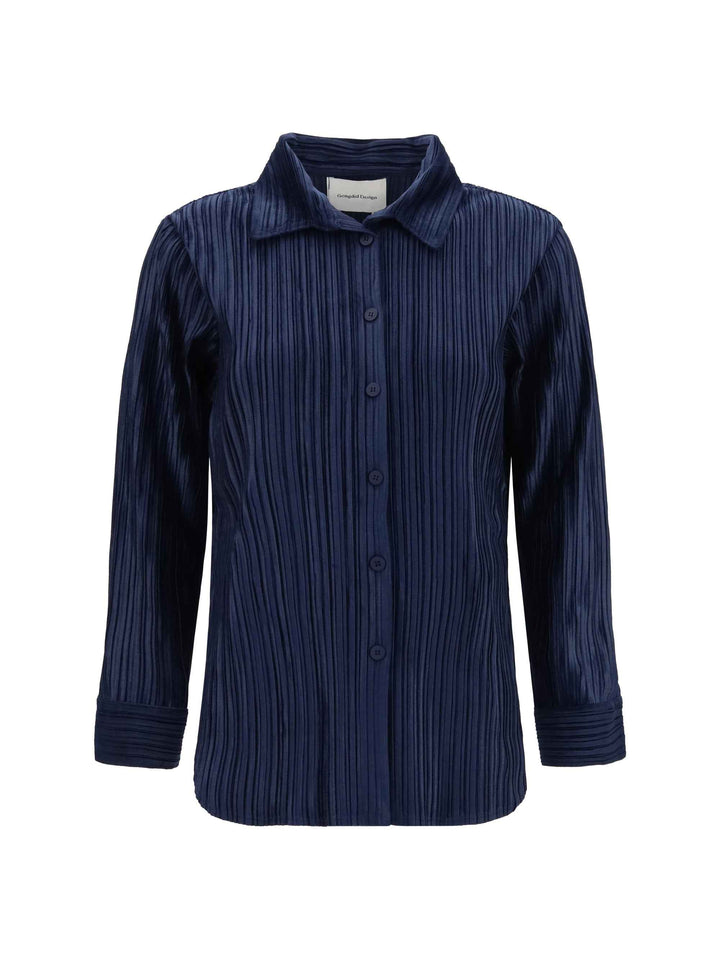 Shirt in fine striped velvet-like fabric