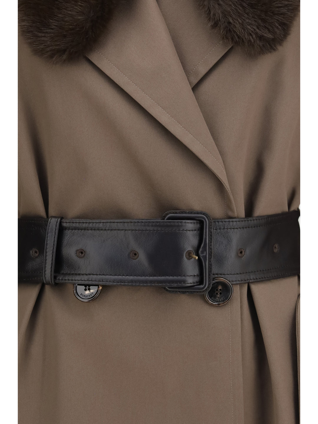 Long cotton Trench Coat with buffalo leather collar 3