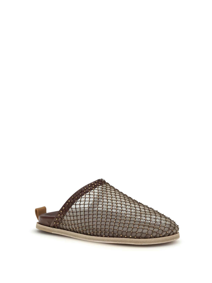 Mesh Mules with rhinestones