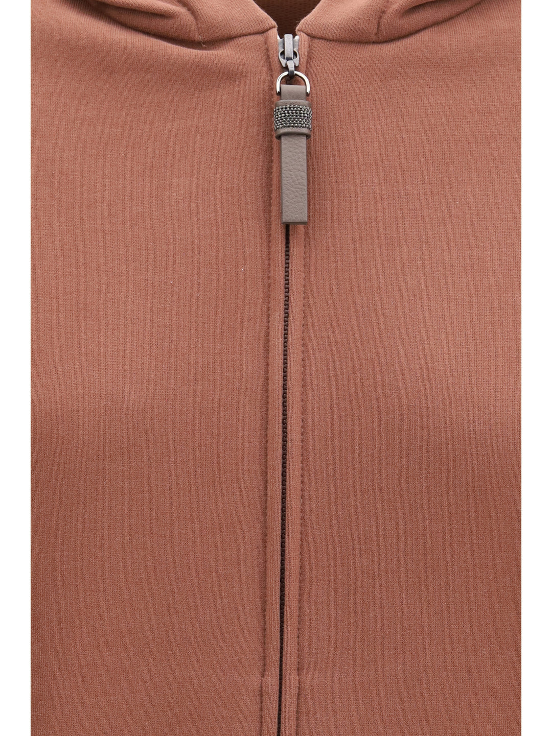 Hooded smooth cotton Sweatshirt with shiny zipper pull 3
