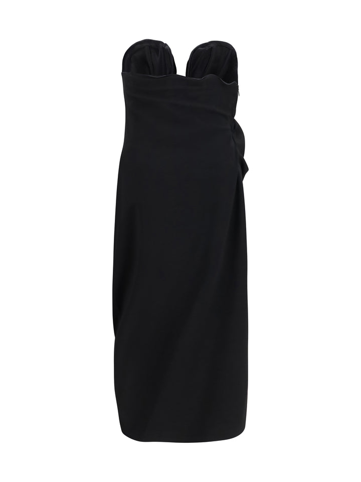 Draped Dress with sculptural floral details 2