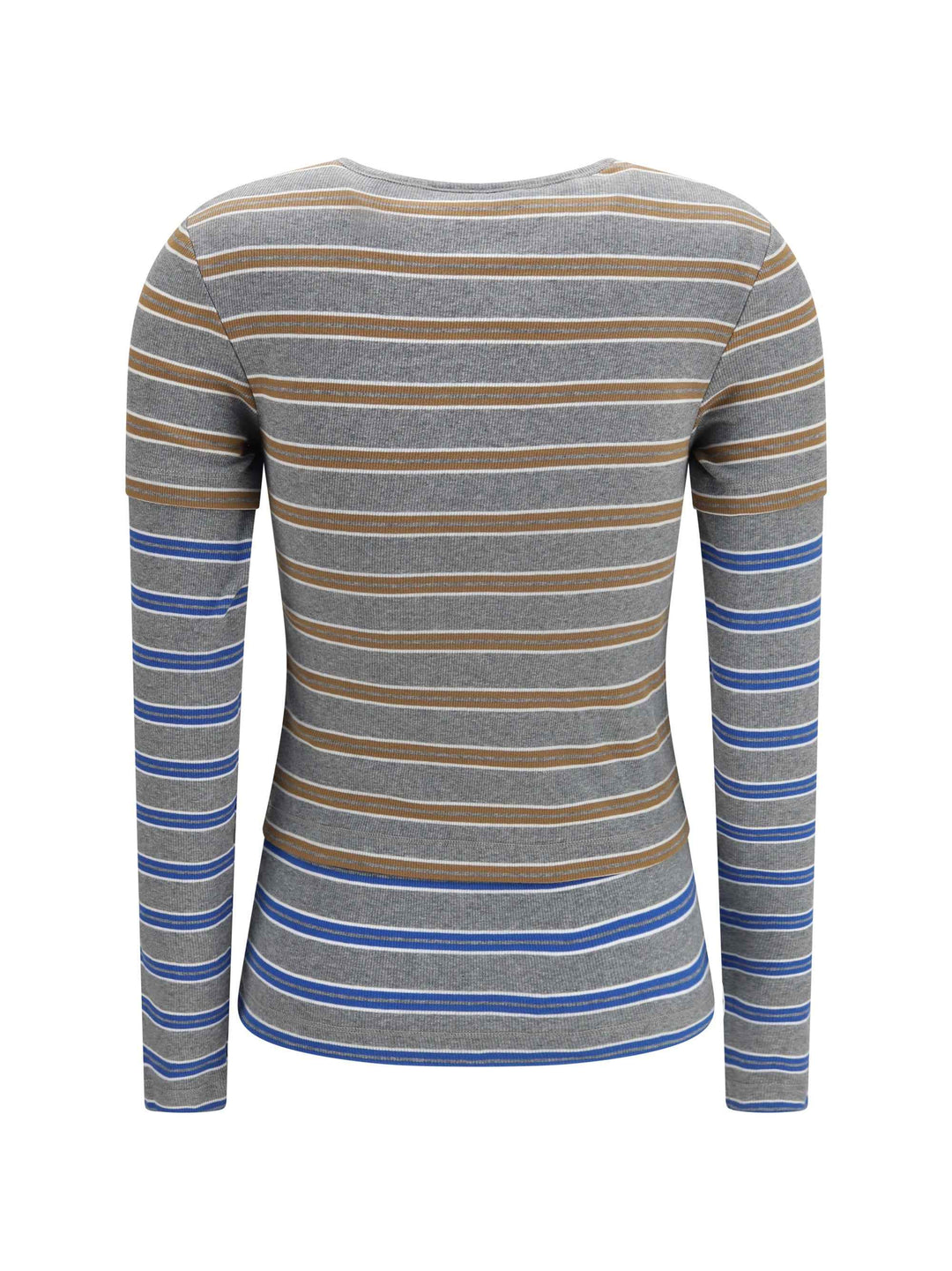 Double-sleeve striped cotton T-shirt