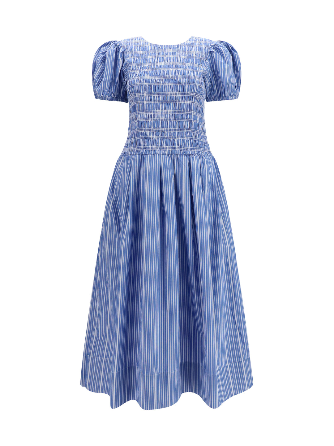 Striped cotton Dress with puff sleeves 1