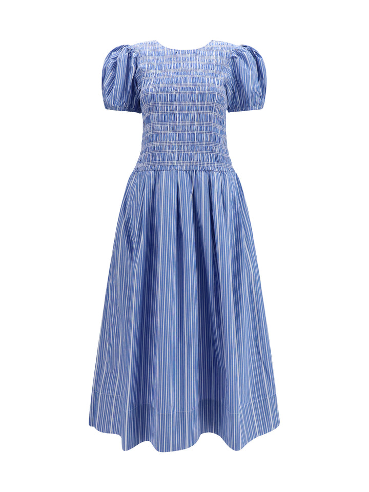 Striped cotton Dress with puff sleeves 1