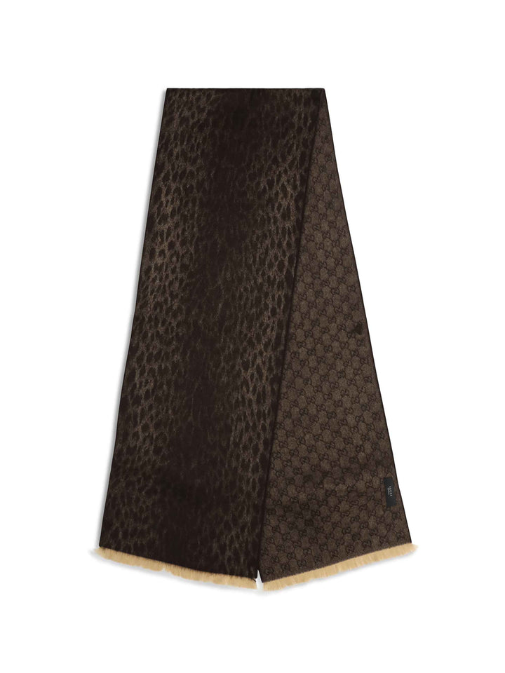 Leopard-print wool Scarf with monogram